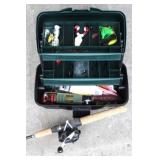 FISHING ROD, REEL, BOX, LURES