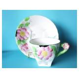 ENGLISH PORC. TEACUP with FLORAL HANDLE