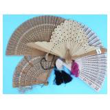 FOUR VINTAGE FOLDING WOODEN FANS