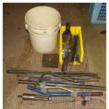 Asst. Steel Pieces In Bucket & Yellow Bin.