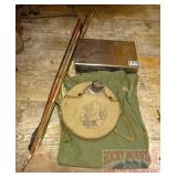 Vintage Canteen, Arrows, Bag & Metal Box.