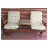 2 Seat Redwood Bench W/ Table.