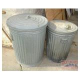 2 Galvanized Trash Cans W/ Lids.