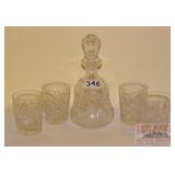 Vintage Cut Crystal Decanter & 4 Glasses.