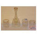 Fancy Lead Crystal Decanter & 2 High Ball Glasses.