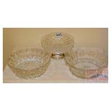 3 Asst. Vintage Clear Glass Serving Bowls. 3 Asst. Vintage Clear Glass Serving Bowls.