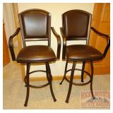 Heavy Iron & Leather Swivel Bar Stools.