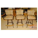 3 Wood & Iron Swivel Bar Stools.