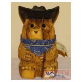 12" Carved Wooden Cowboy Bear Sculpture.