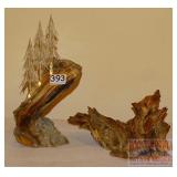 Neat Driftwood W/ 3 Glass Tree Sculptures. Neat Driftwood W/ 3 Glass Tree Sculptures.