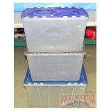 3 Storage Crates W/ Attached Lids. 3 Storage Crates W/ Attached Lids.