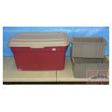 Storage Tub W/ Lid & 3 Grey Storage Containers. Storage Tub W/ Lid & 3 Grey Storage Containers.