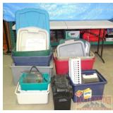 Assortment of Storage Crates & Battery Box W/ Lid.