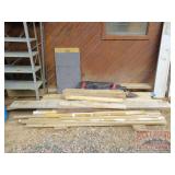 Assorted Wood, Shelves & Construction Fence. Assorted Wood, Shelves & Construction Fence.