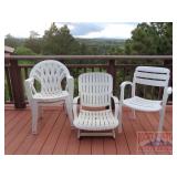 4 Asst. White Plastic Patio Chairs. 4 Asst. White Plastic Patio Chairs.