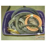 Assorted Hoses in Plastic Storage Tote. Assorted Hoses in Plastic Storage Tote.