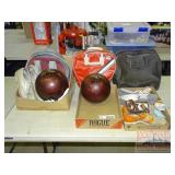 2 Bowling Balls, Bags & Asst. Shoes.