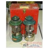 2 Coleman Lanterns In Wood Box. 2 Coleman Lanterns In Wood Box.