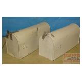 2 White Metal Mail Boxes. 1 Has Dent. 2 White Metal Mail Boxes. 1 Has Dent.