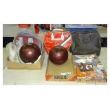 2 Bowling Balls, Bags & Asst. Shoes.