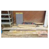 Assorted Wood, Shelves & Construction Fence. Assorted Wood, Shelves & Construction Fence.