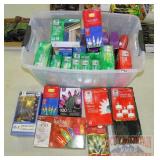 Large Assortment of X-Mas Lights in Tote. Large Assortment of X-Mas Lights in Tote.