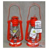 2 New Red Weatherrite Oil Lanterns.