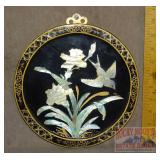 Black Lacquer Plaque W/ Applied Shell Decoration.