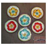 6 Clay Art "Hibiscus" Luncheon Plates.