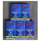 5 Boxes, 50 CCI 22LR Segmented HP Cartridges.
