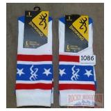 2 New Pairs Browning Red/White/Blue Socks, L.