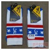 2 New Pairs Browning Red/White/Blue Socks, L.