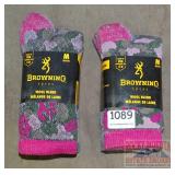 2 New Pairs Browning Pink Camo Socks, M.