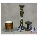 Assorted Metal & Other Candle Holders & Candle.