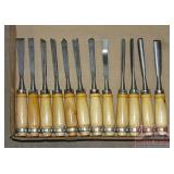 New 12 Piece 8' Chisel Set W/ Wood Handles.