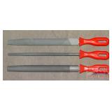 3 Piece 8" File Set W/ Red Plastic Handles.