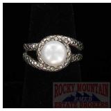 Fancy Sterling Silver & White Pearl Dress Ring, 7.