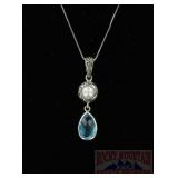 Beautiful Sterling Blue Topaz & Pearl Pendant.