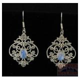 Sterling Silver Filigree & Moonstone Drop Earrings