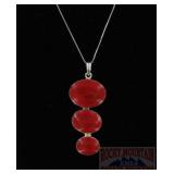 Sterling Silver & Deep Red Coral Pendant.