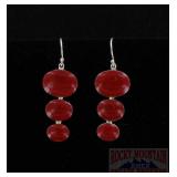 Sterling Silver & Deep Red Coral Earrings.