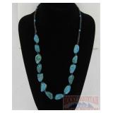Hand Beaded 28' Chunky Turquoise Necklace.