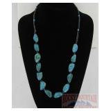 Hand Beaded 28" Chunky Turquoise Necklace.