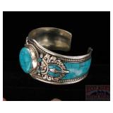 Beautiful German Silver & Turquoise Cuff.