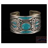 German Silver & Turquoise Cuff Bracelet.