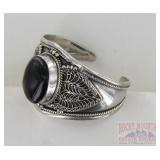 German Silver Filigree & Onyx Cuff.