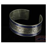 German Silver Cuff W/ Inlaid Lapis & Filigree.