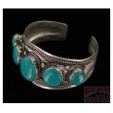 Fancy German Silver & Turquoise Cuff.