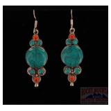 Inset Turquoise & Coral Drop Earrings.