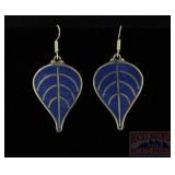 German Silver & Blue Lapis Leaf Earrings.